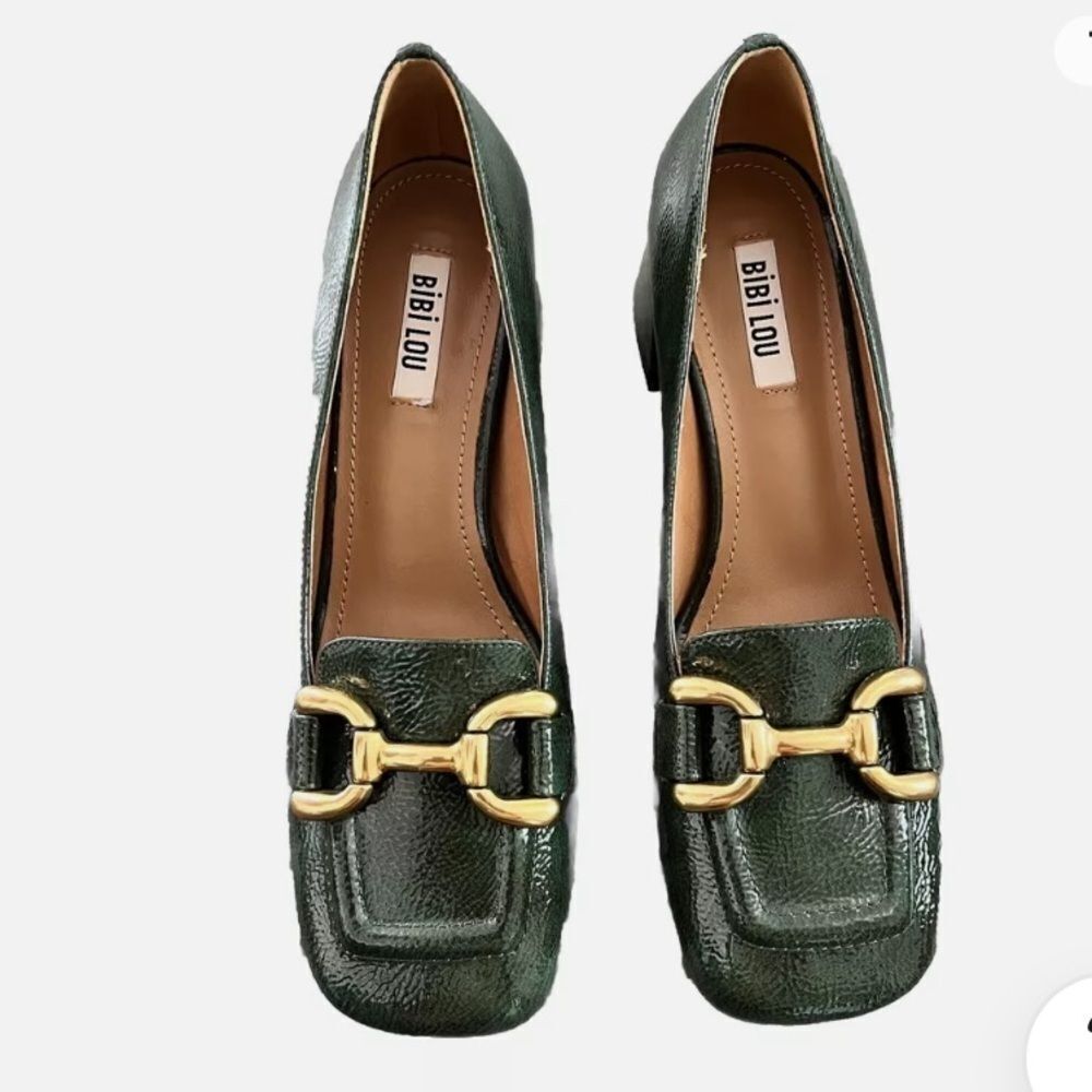 Bibi Lou size 39 Anthropologie Valencia Heel Loafer Green Leather